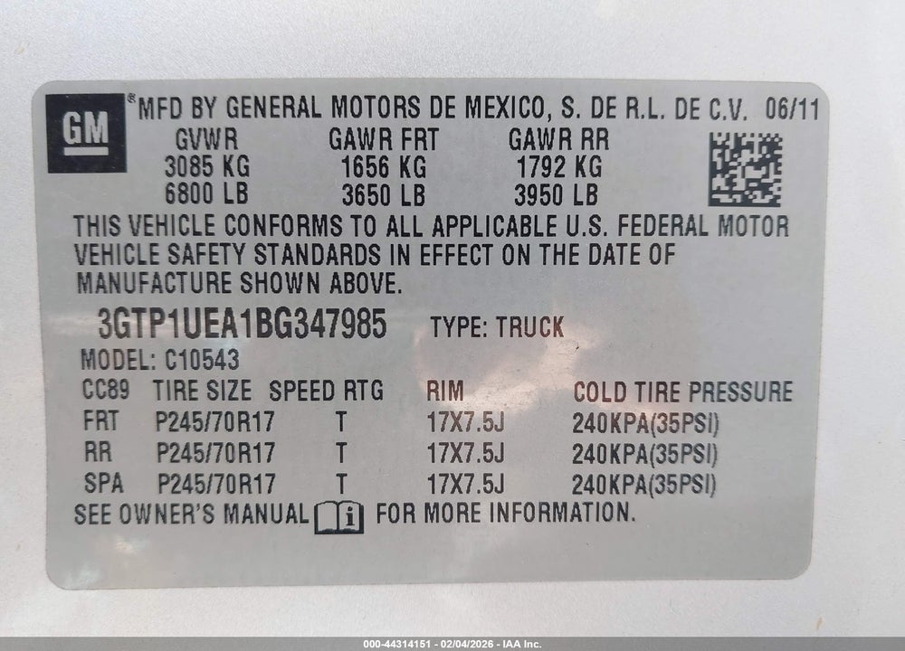 2011 GMC SIERRA 1500 SL VIN: 3GTP1UEA1BG347985