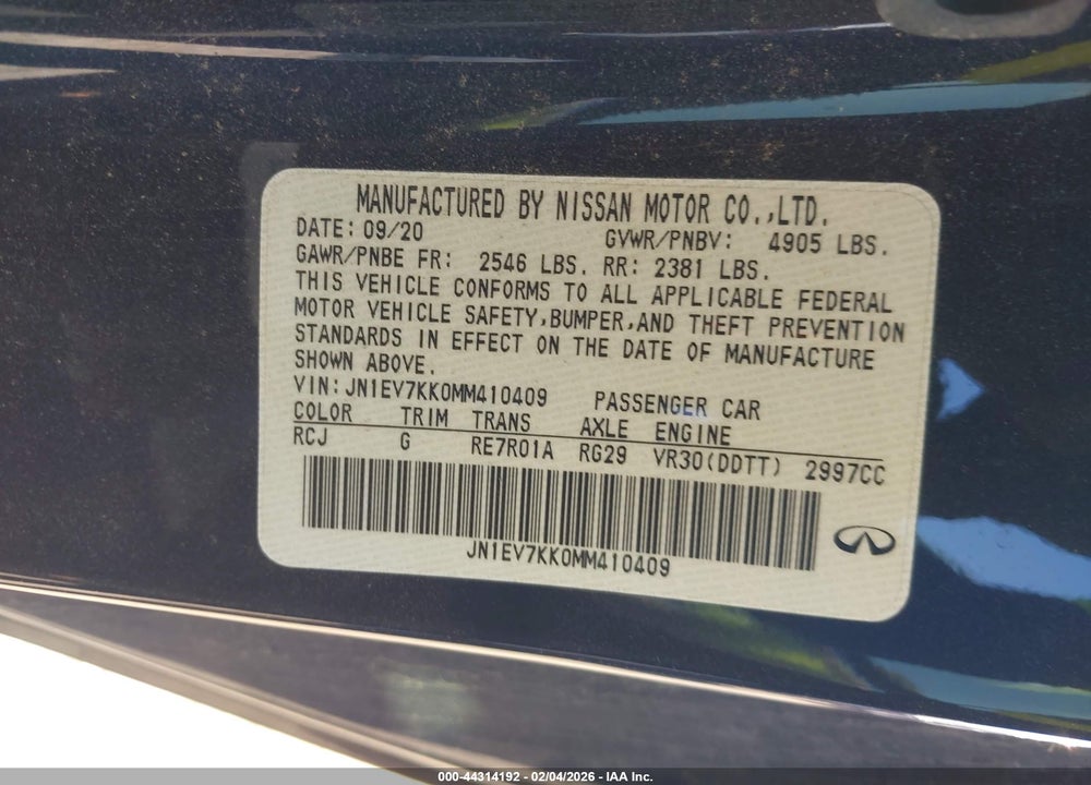 2021 INFINITI Q60 LUXE VIN: JN1EV7KK0MM410409