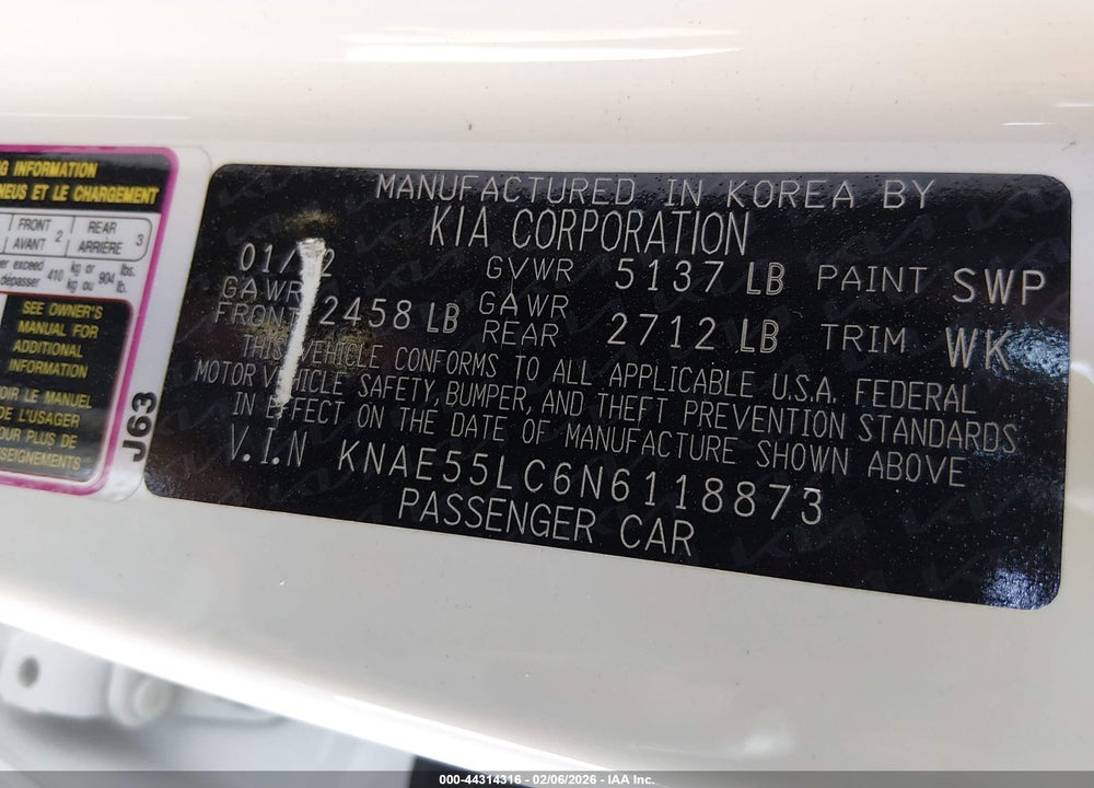 2022 KIA STINGER GT2 VIN: KNAE55LC6N6118873