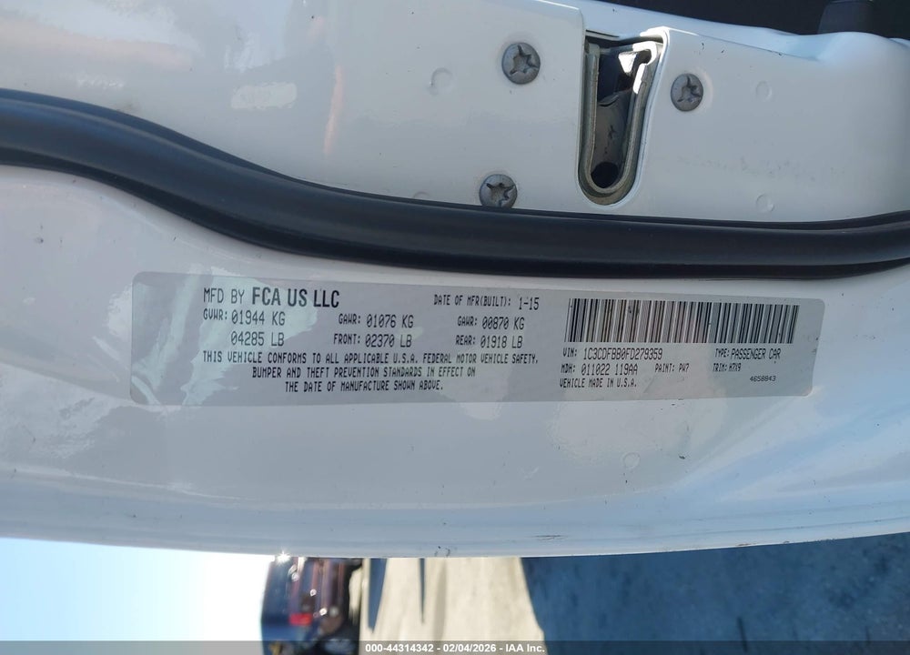 2015 DODGE DART SXT VIN: 1C3CDFBB0FD279359