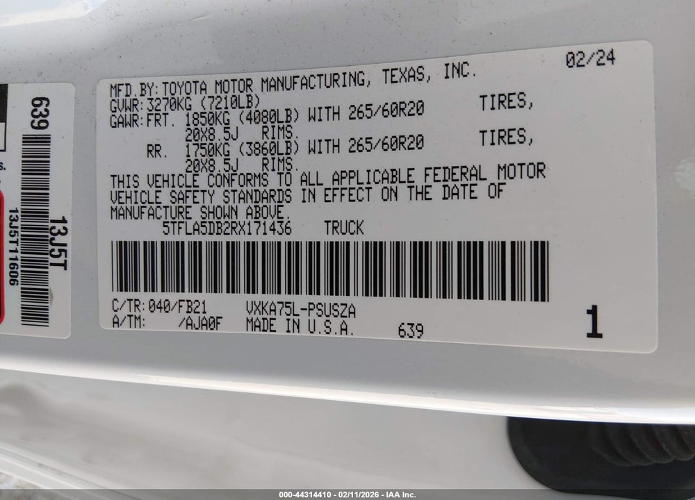 2024 TOYOTA TUNDRA SR5 VIN: 5TFLA5DB2RX171436
