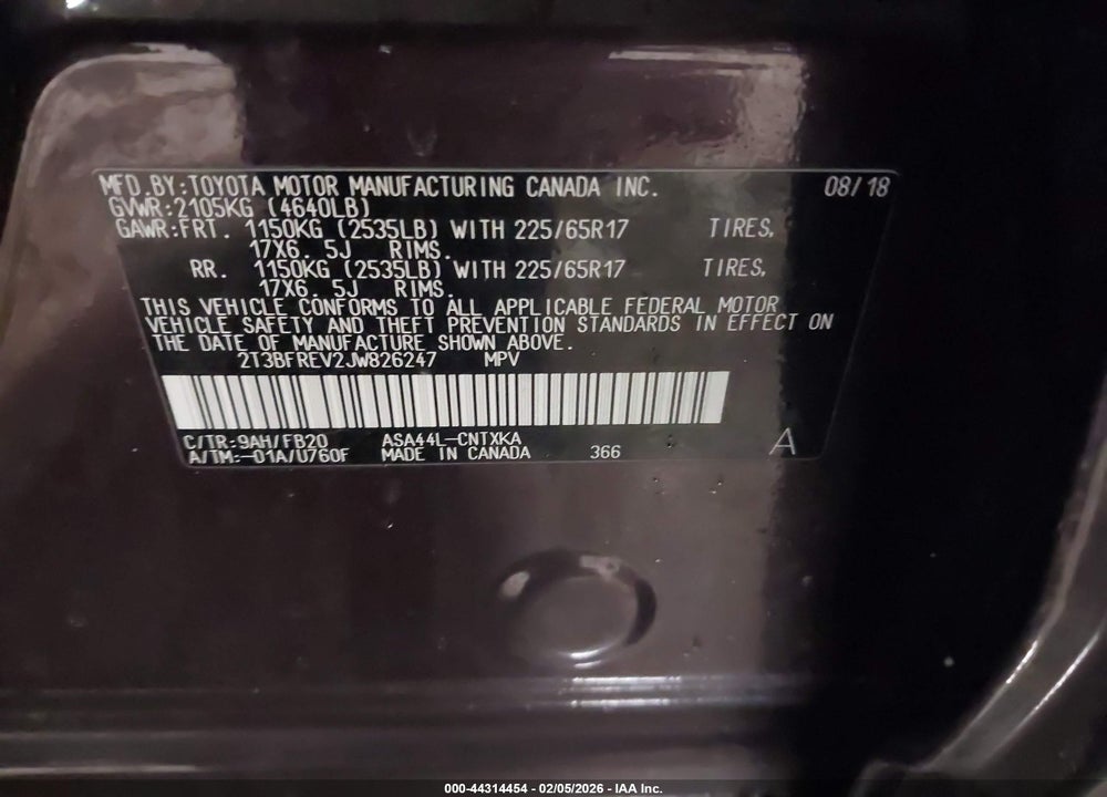 2018 TOYOTA RAV4 LE VIN: 2T3BFREV2JW826247