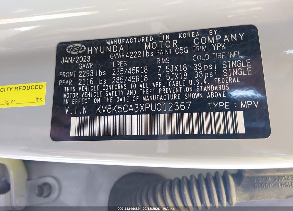 2023 HYUNDAI KONA LIMITED VIN: KM8K5CA3XPU012367