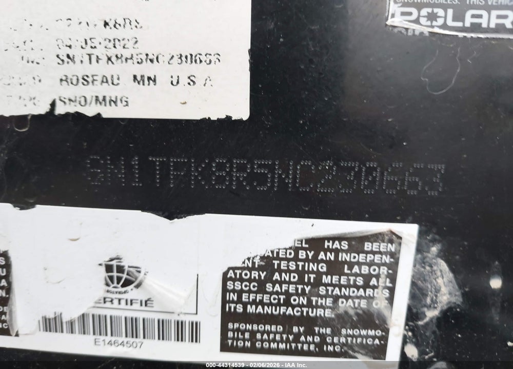 2022 POLARIS 850 PRO RMK 155 VIN: SN1TFK8R5NC230663