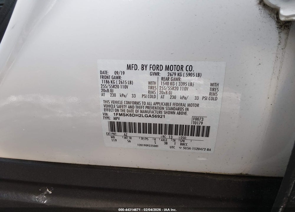 2020 FORD EXPLORER XLT VIN: 1FMSK8DH2LGA56921