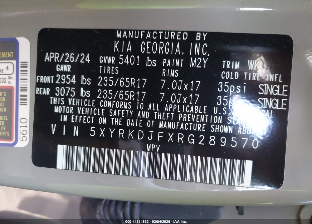 2024 KIA SORENTO X-PRO SX PRESTIGE VIN: 5XYRKDJFXRG289570