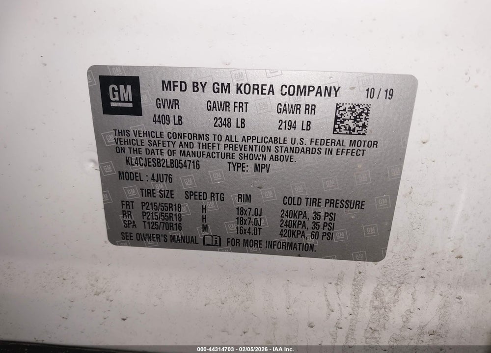 2020 BUICK ENCORE AWD PREFERRED VIN: KL4CJESB2LB054716