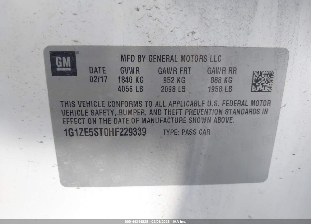 2017 CHEVROLET MALIBU 1LT VIN: 1G1ZE5ST0HF229339