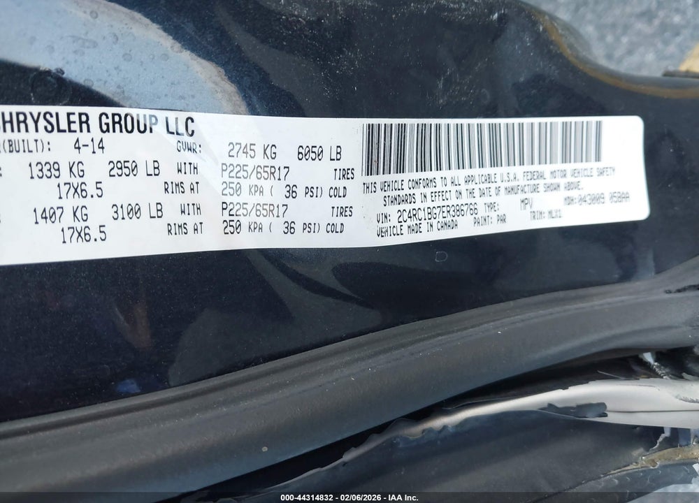 2014 CHRYSLER TOWN & COUNTRY TOURING VIN: 2C4RC1BG7ER386766