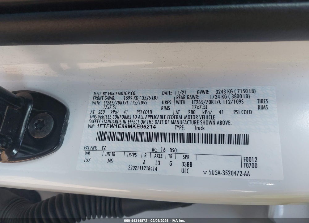 2021 FORD F-150 XLT VIN: 1FTFW1E89MKE96214