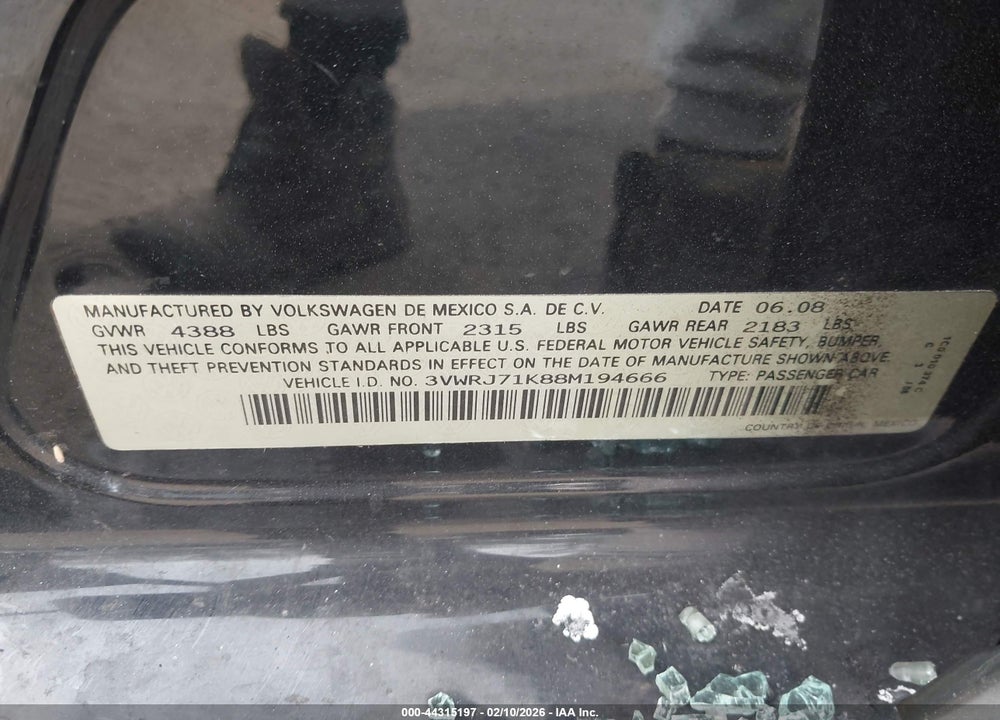 2008 VOLKSWAGEN JETTA SEDAN WOLFSBURG VIN: 3VWRJ71K88M194666