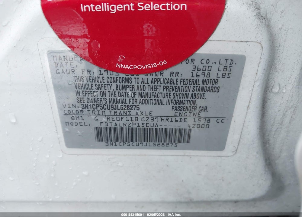 2018 NISSAN KICKS S VIN: 3N1CP5CU9JL528275