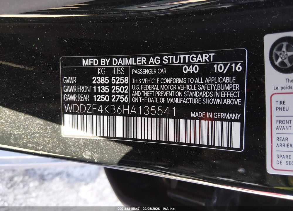 2017 MERCEDES-BENZ E 300 4MATIC VIN: WDDZF4KB6HA135541