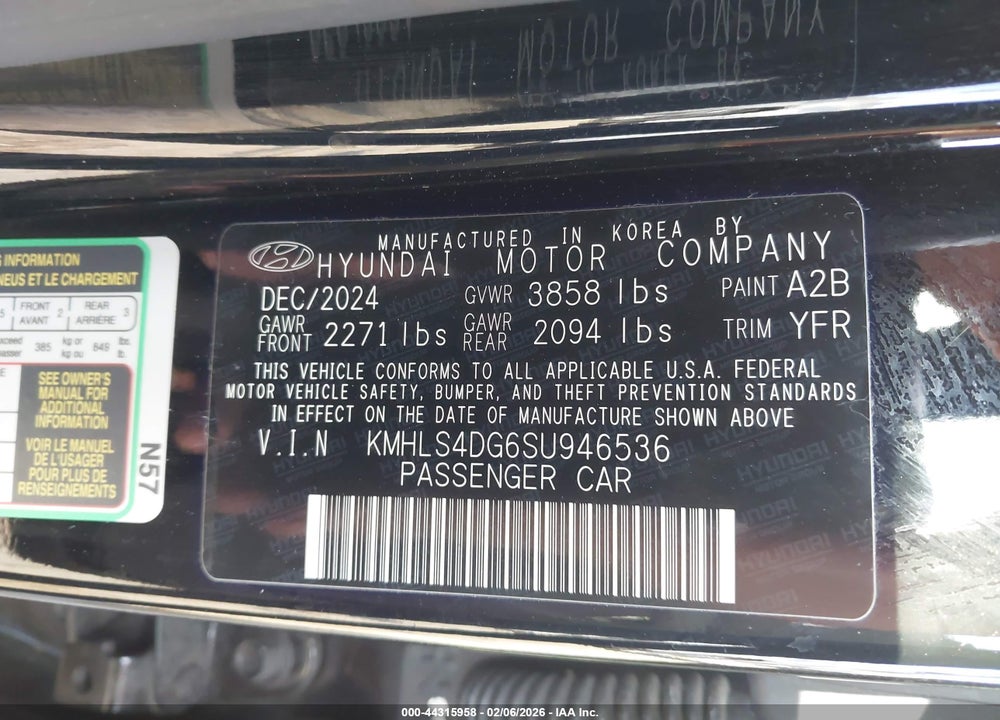 2025 HYUNDAI ELANTRA SEL CONVENIENCE VIN: KMHLS4DG6SU946536