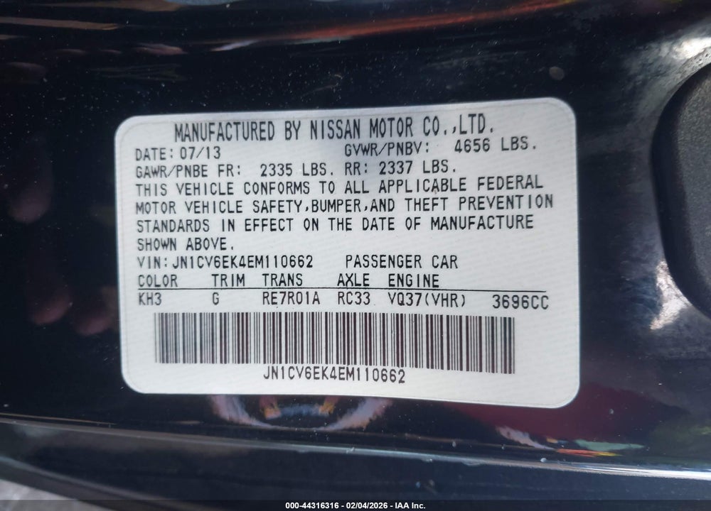 2014 INFINITI Q60 JOURNEY VIN: JN1CV6EK4EM110662