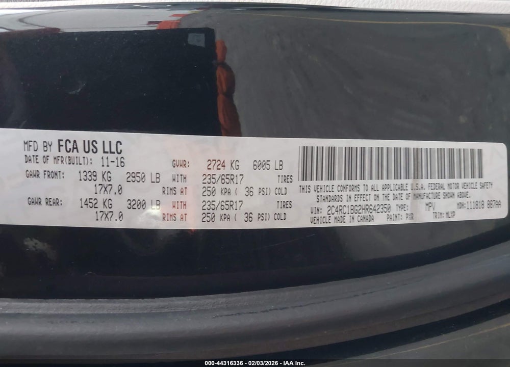 2017 CHRYSLER PACIFICA TOURING-L VIN: 2C4RC1BG2HR642350