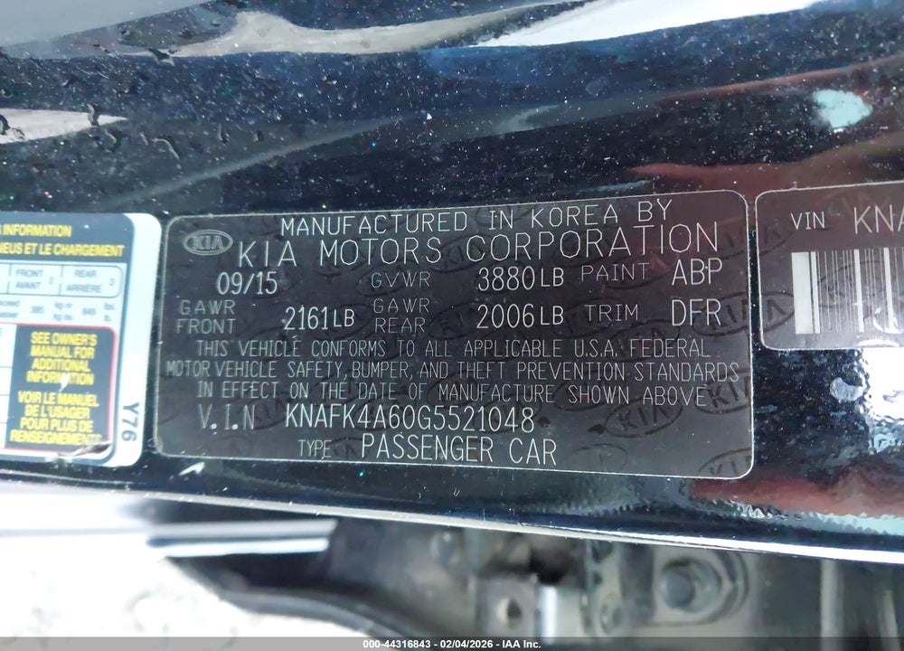 2016 KIA FORTE LX VIN: KNAFK4A60G5521048