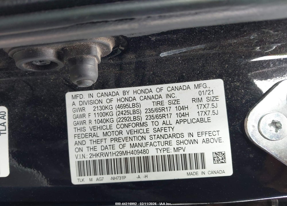 2021 HONDA CR-V 2WD LX VIN: 2HKRW1H29MH409480