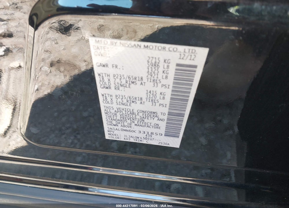 2013 INFINITI JX35 VIN: 5N1AL0MN6DC331859