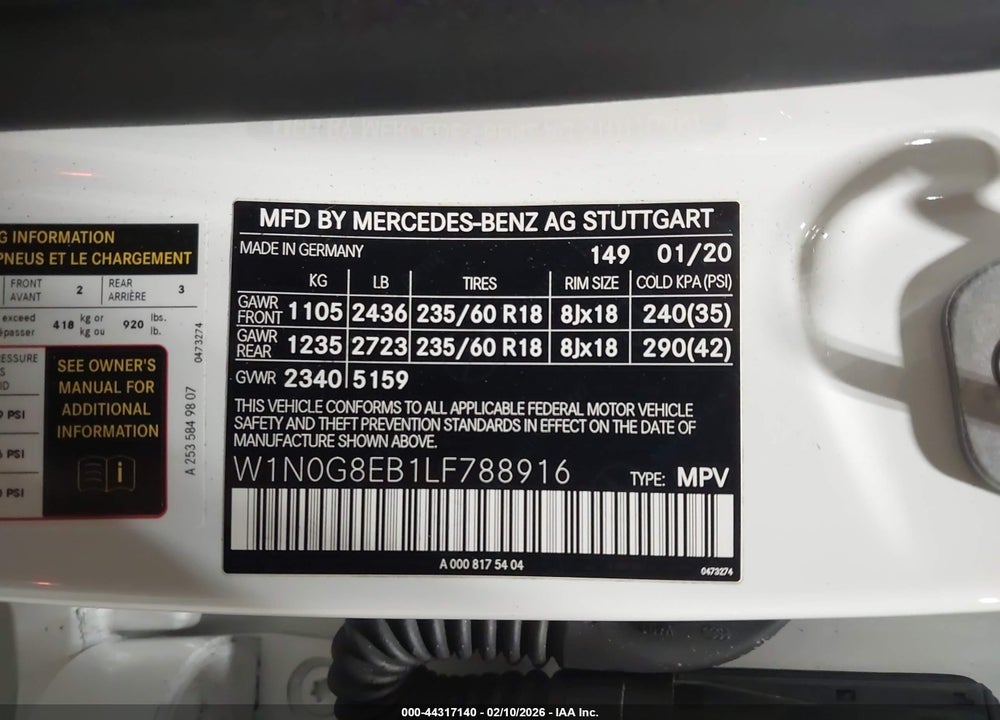 2020 MERCEDES-BENZ GLC 300 4MATIC VIN: W1N0G8EB1LF788916