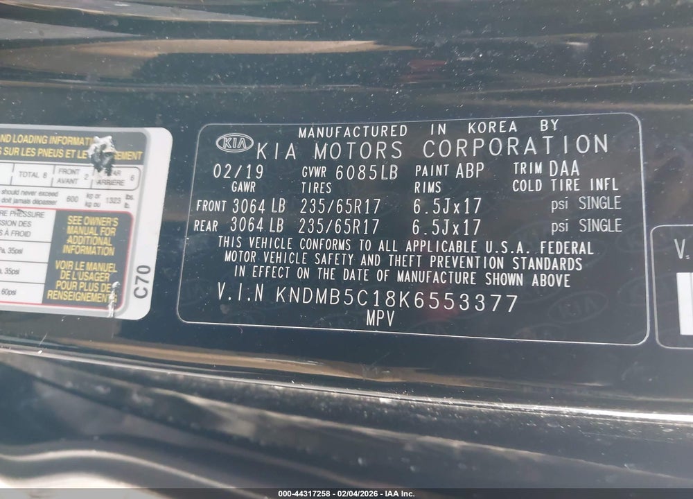 2019 KIA SEDONA LX VIN: KNDMB5C18K6553377