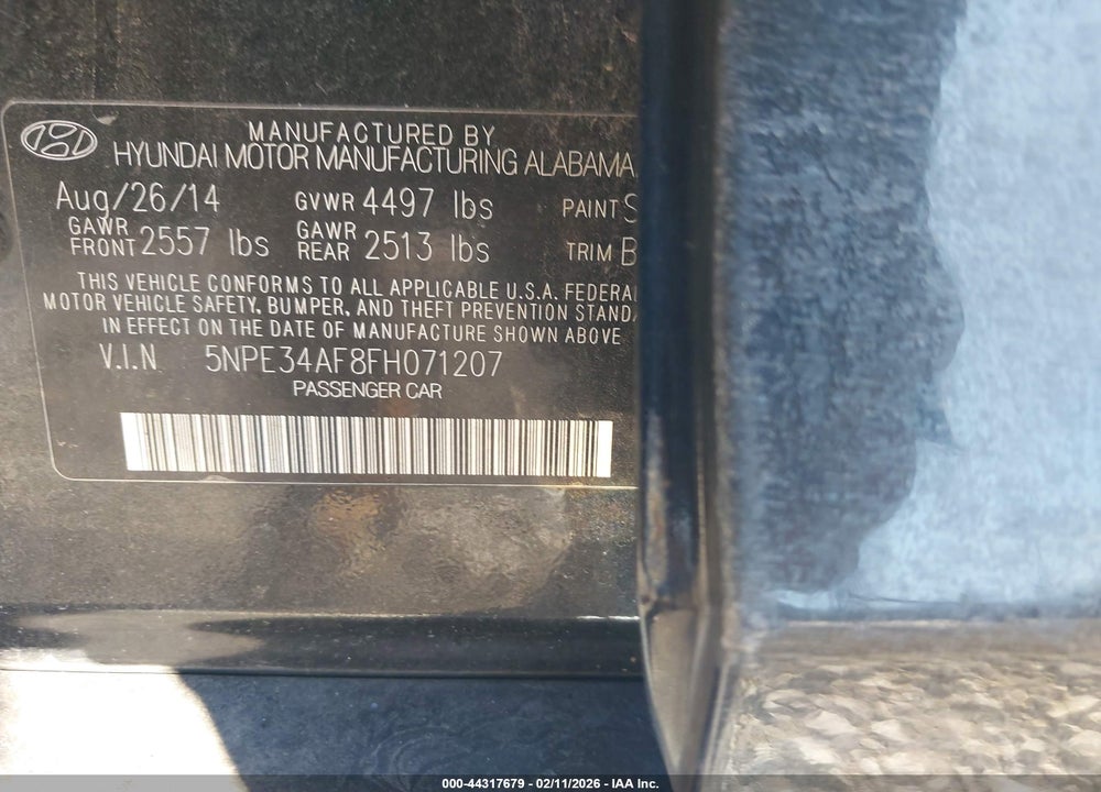 2015 HYUNDAI SONATA SPORT VIN: 5NPE34AF8FH071207
