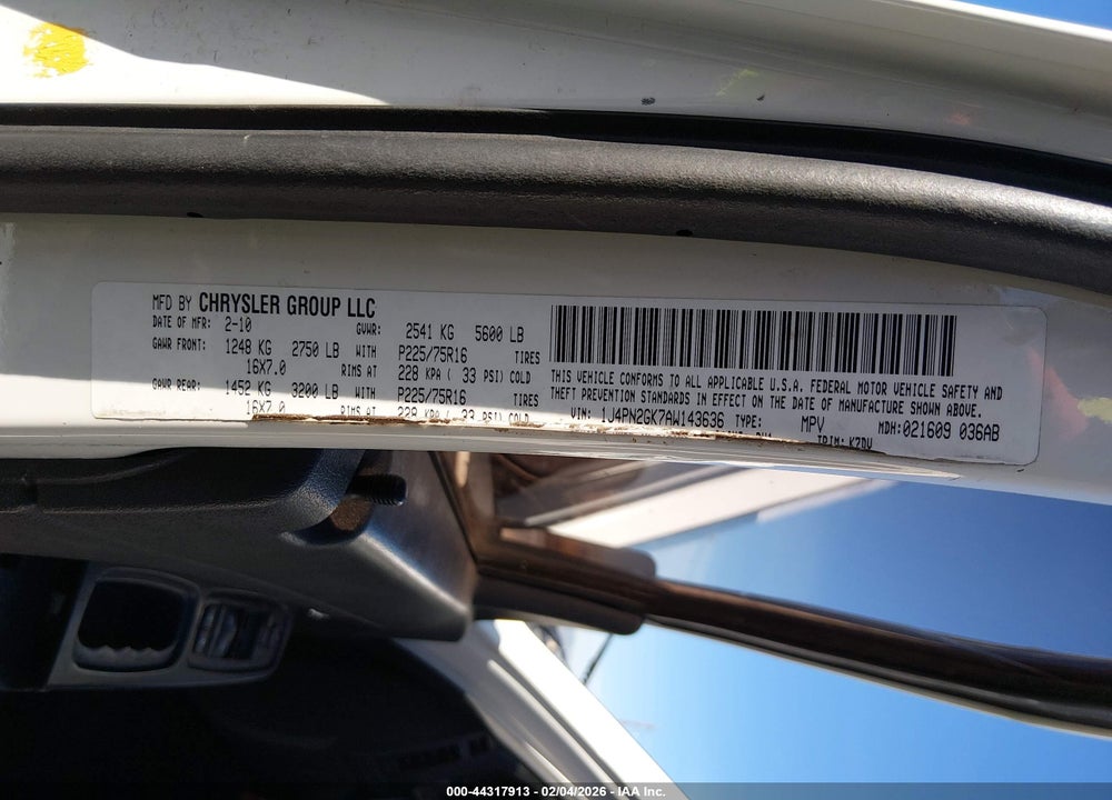 2010 JEEP LIBERTY SPORT VIN: 1J4PN2GK7AW143636