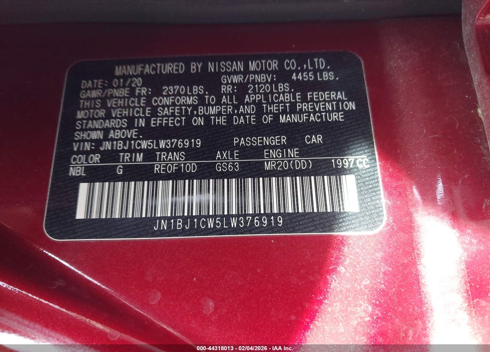 2020 NISSAN ROGUE SPORT SV AWD XTRONIC CVT VIN: JN1BJ1CW5LW376919