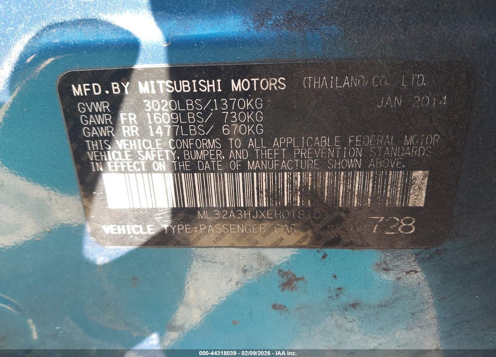 2014 MITSUBISHI MIRAGE DE VIN: ML32A3HJXEH018103