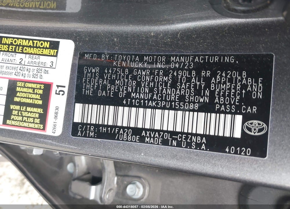 2023 TOYOTA CAMRY LE VIN: 4T1C11AK3PU155088