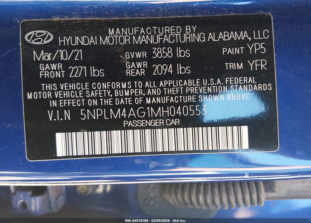 2021 HYUNDAI ELANTRA SEL VIN: 5NPLM4AG1MH040553