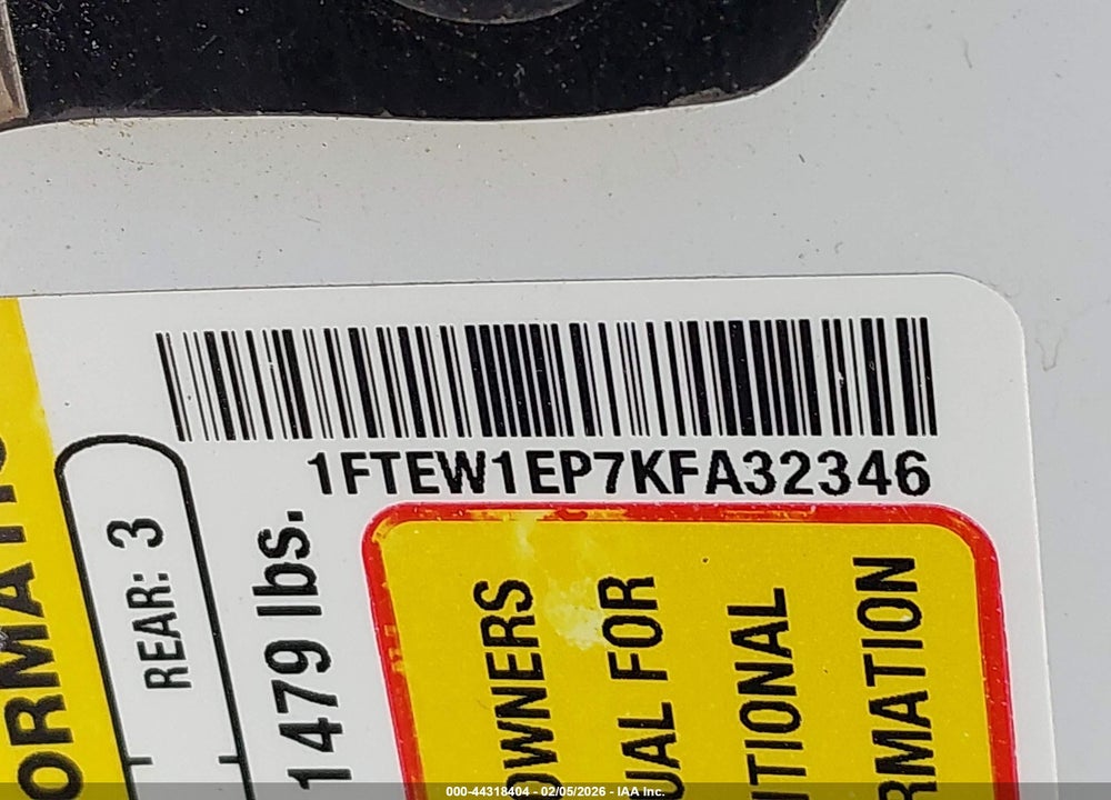 2019 FORD F-150 XLT VIN: 1FTEW1EP7KFA32346