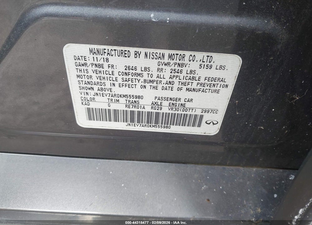2019 INFINITI Q50 3.0T LUXE VIN: JN1EV7AR0KM555980