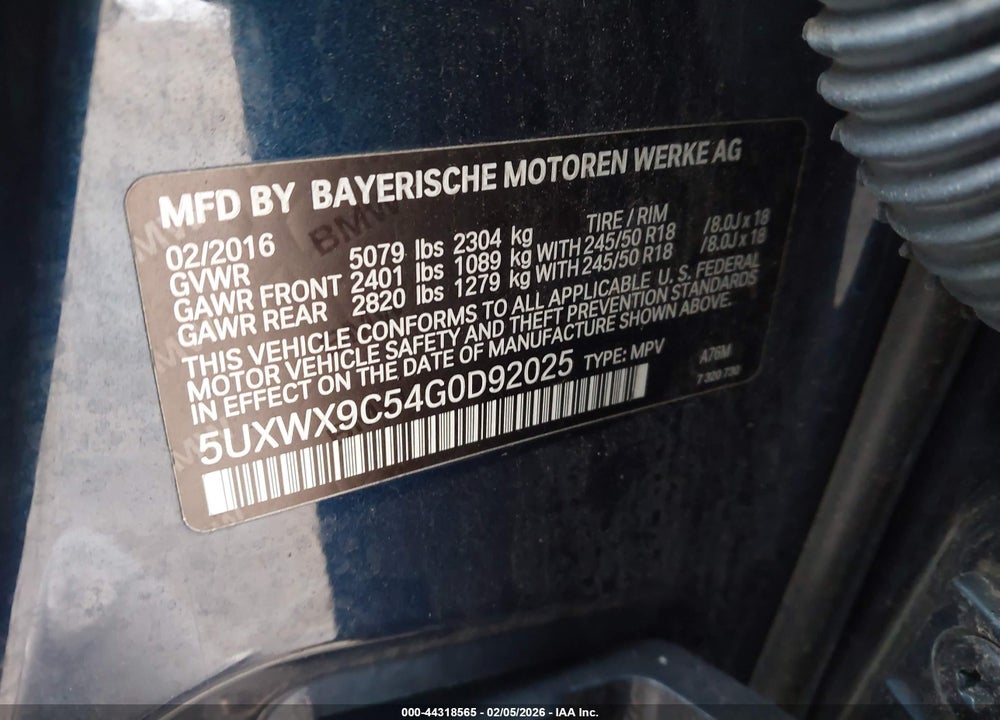 2016 BMW X3 XDRIVE28I VIN: 5UXWX9C54G0D92025