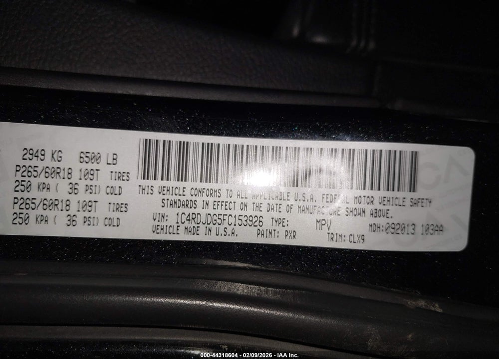 2015 DODGE DURANGO LIMITED VIN: 1C4RDJDG5FC153926