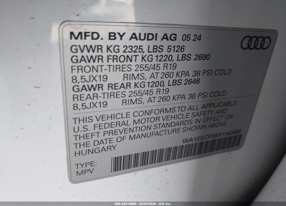 2024 AUDI Q3 PREMIUM PLUS 45 TFSI S LINE QUATTRO TIPTRONIC VIN: WA1EECF35R1142680