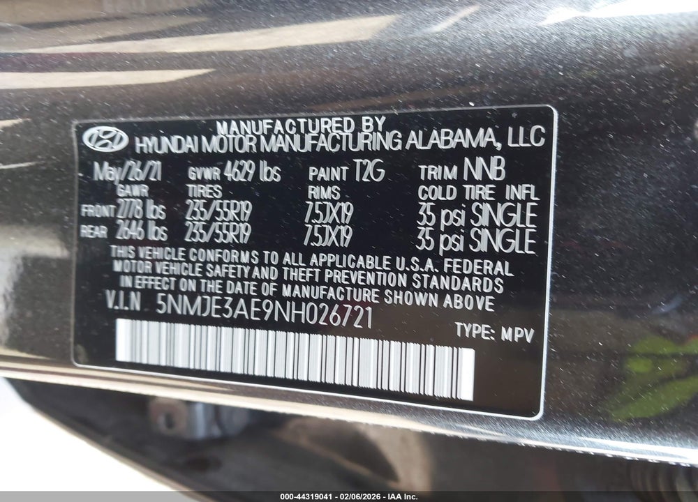 2022 HYUNDAI TUCSON LIMITED VIN: 5NMJE3AE9NH026721