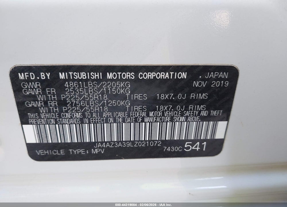 2020 MITSUBISHI OUTLANDER SEL 2.4 S-AWC VIN: JA4AZ3A39LZ021072