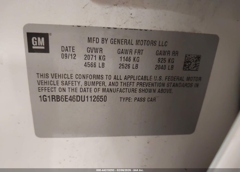 2013 CHEVROLET VOLT VIN: 1G1RB6E46DU112650