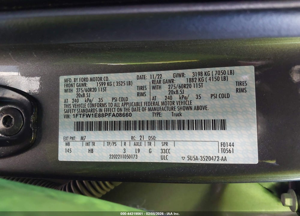 2023 FORD F-150 LARIAT VIN: 1FTFW1E88PFA08660