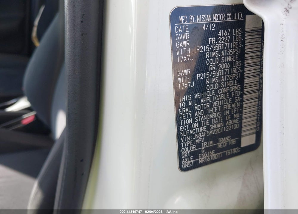 2012 NISSAN JUKE SV VIN: JN8AF5MV2CT122100