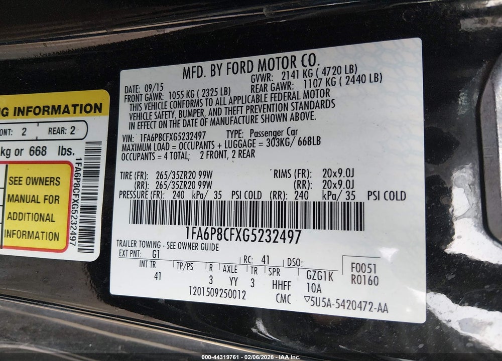2016 FORD MUSTANG GT PREMIUM VIN: 1FA6P8CFXG5232497