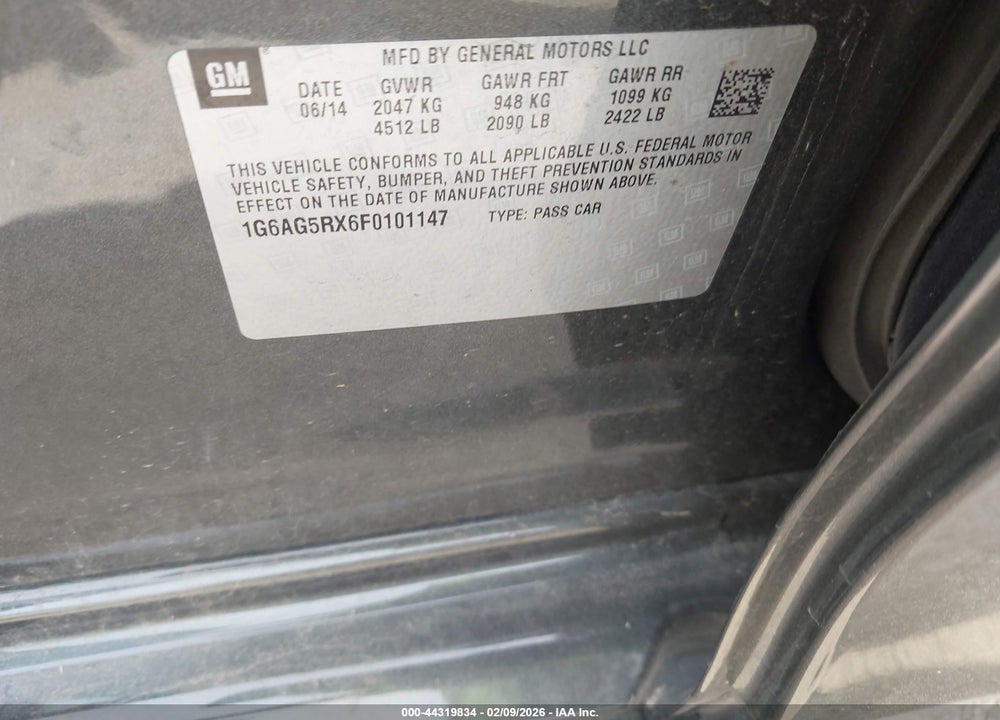 2015 CADILLAC ATS STANDARD VIN: 1G6AG5RX6F0101147