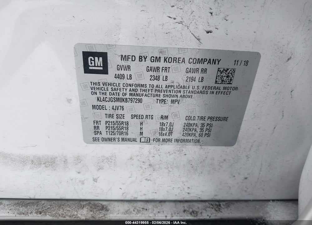 2019 BUICK ENCORE AWD ESSENCE VIN: KL4CJGSM0KB797290