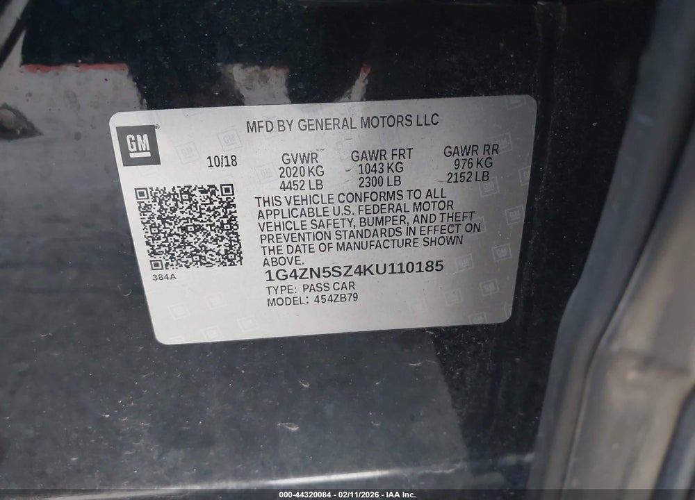 2019 BUICK LACROSSE FWD PREFERRED VIN: 1G4ZN5SZ4KU110185