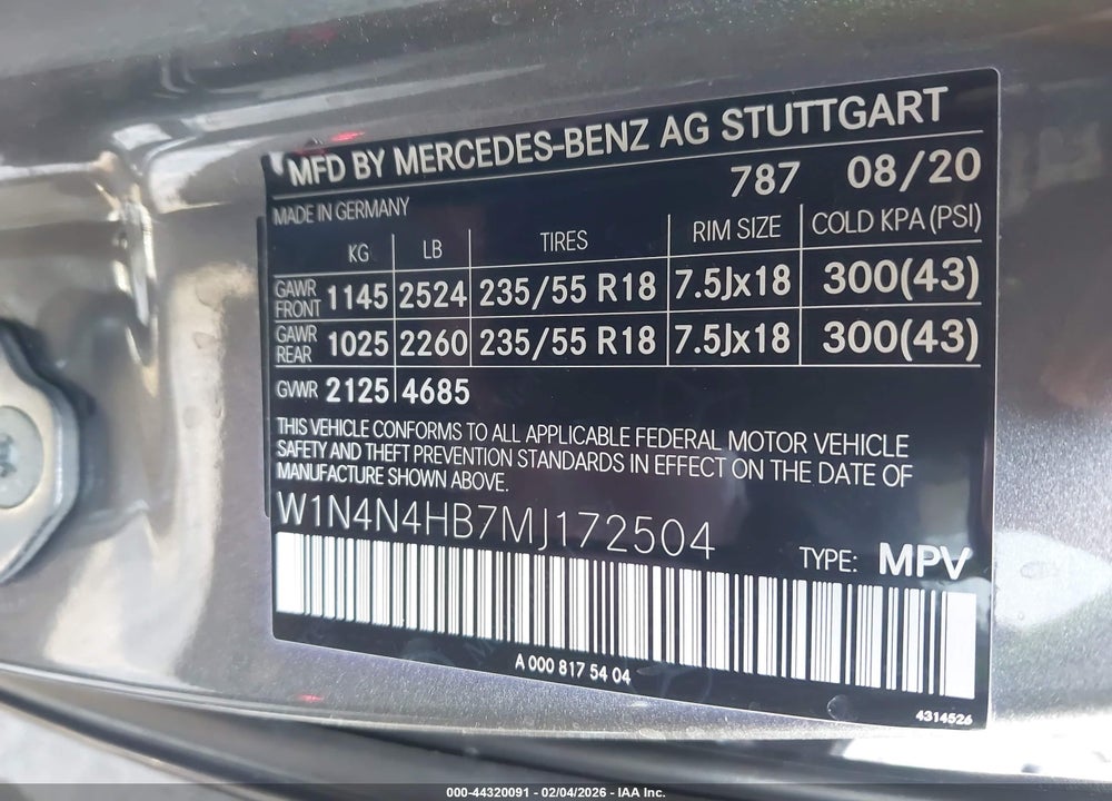 2021 MERCEDES-BENZ GLA 250 4MATIC VIN: W1N4N4HB7MJ172504