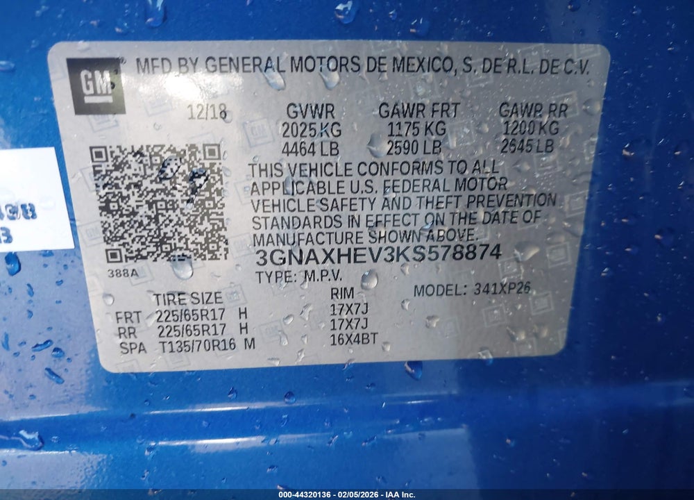 2019 CHEVROLET EQUINOX LS VIN: 3GNAXHEV3KS578874