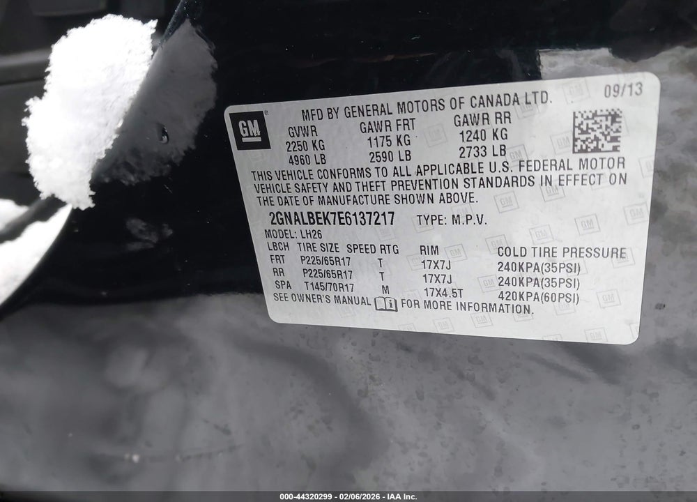 2014 CHEVROLET EQUINOX 1LT VIN: 2GNALBEK7E6137217