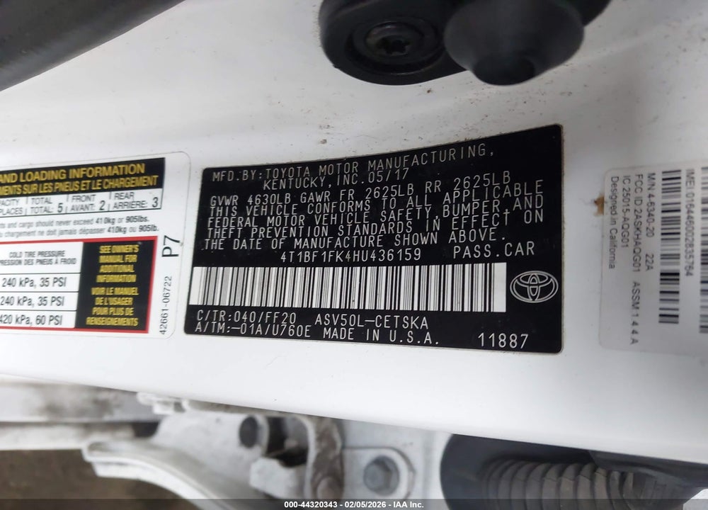 2017 TOYOTA CAMRY SE VIN: 4T1BF1FK4HU436159
