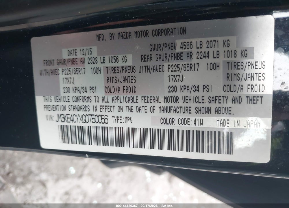 2016 MAZDA CX-5 TOURING VIN: JM3KE4CYXG0750056